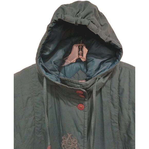 British Mist Hood Puffer Winter Coat M Green Embroidered Grannycore Cottage Gorp - Picture 5 of 16